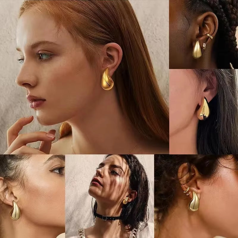 2024 New Trendy Plate Gold Color Chunky Waterdrop Dupes Drop Earrings for Women Personality Glossy Teardrop Earring Jewelry Gift
