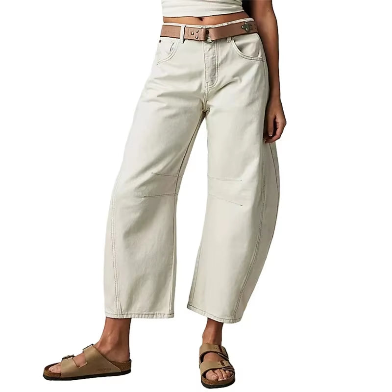 Wide Leg Jeans Woman Casual Loose Y2K Low Waist Denim Pants Boyfriend Cropped Barrel Baggy Jeans with Pockets Denim Jeans