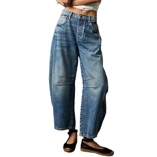Wide Leg Jeans Woman Casual Loose Y2K Low Waist Denim Pants Boyfriend Cropped Barrel Baggy Jeans with Pockets Denim Jeans
