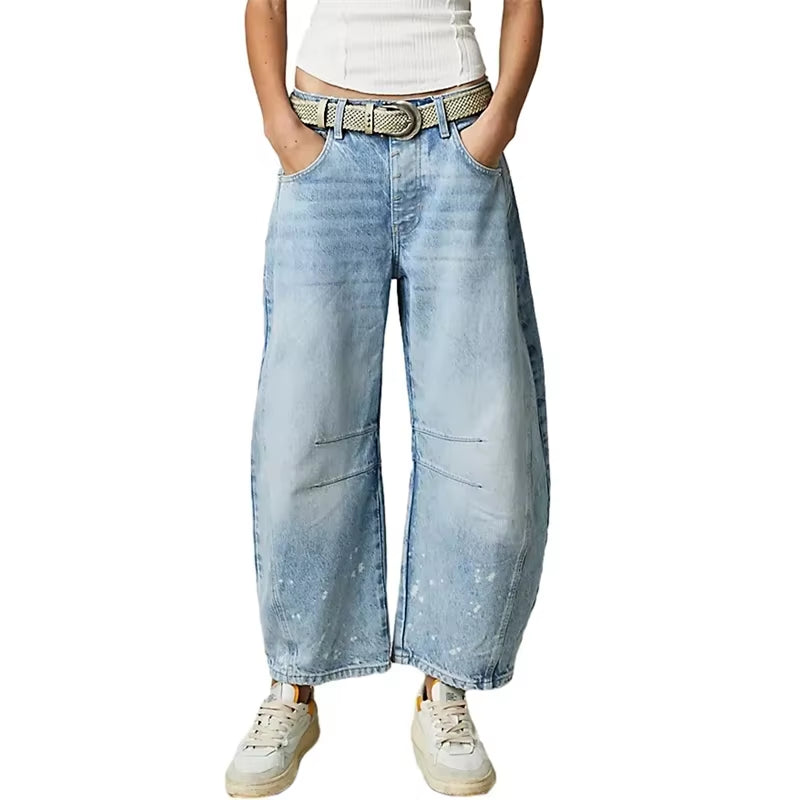 Wide Leg Jeans Woman Casual Loose Y2K Low Waist Denim Pants Boyfriend Cropped Barrel Baggy Jeans with Pockets Denim Jeans