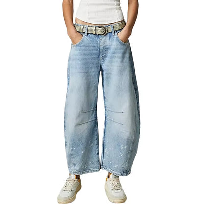 Wide Leg Jeans Woman Casual Loose Y2K Low Waist Denim Pants Boyfriend Cropped Barrel Baggy Jeans with Pockets Denim Jeans