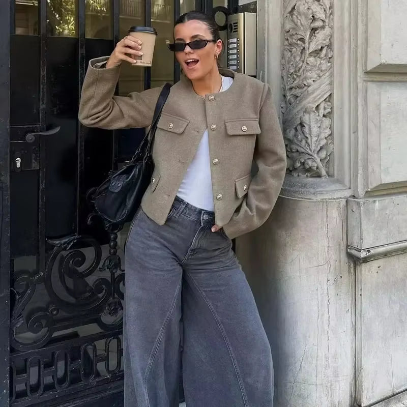 2025 New Woman Jackets Outerwears Long Sleeve Cropped Fashion Jacket for Women Button Short Coats Elegant Women'S Coat
