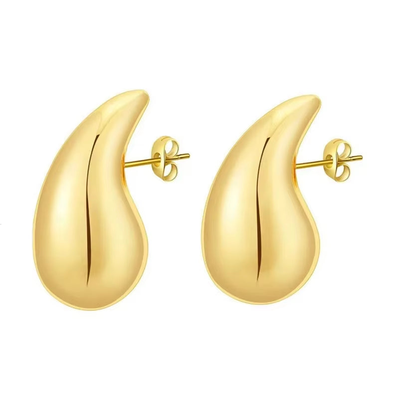 2024 New Trendy Plate Gold Color Chunky Waterdrop Dupes Drop Earrings for Women Personality Glossy Teardrop Earring Jewelry Gift