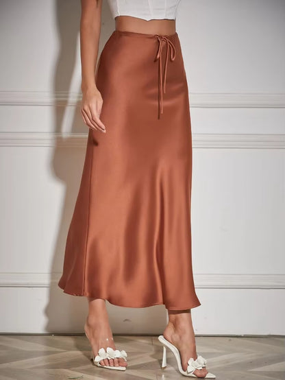 Grey High Waist Skirts for Women Fashion Temperament Elegant Black Satin Skirt Classics Versatile Slim Long Skirt Summer New