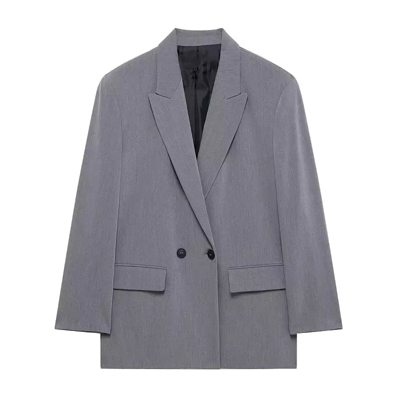 Casual Loose Blazer Women Solid Lapel Long Sleeve Pocket Buttons All-Match Coats Female 2025 Spring Fashion Office Lady Outwear