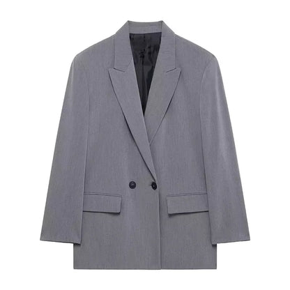 Casual Loose Blazer Women Solid Lapel Long Sleeve Pocket Buttons All-Match Coats Female 2025 Spring Fashion Office Lady Outwear