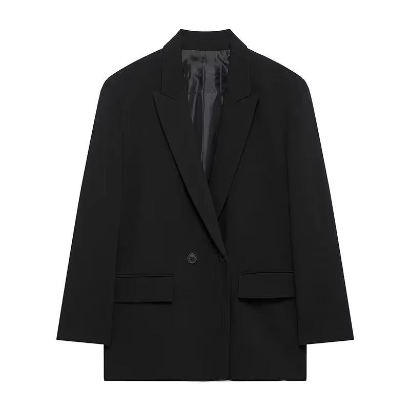 Casual Loose Blazer Women Solid Lapel Long Sleeve Pocket Buttons All-Match Coats Female 2025 Spring Fashion Office Lady Outwear