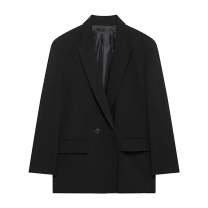 Casual Loose Blazer Women Solid Lapel Long Sleeve Pocket Buttons All-Match Coats Female 2025 Spring Fashion Office Lady Outwear