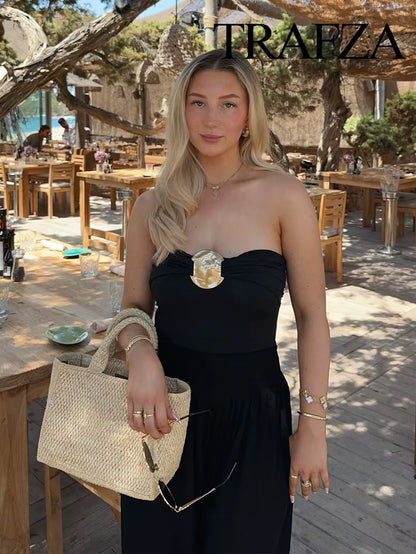 Women'S 2024 Summer Metallic Jumpsuit Solid Color Sexy Women'S Sleeveless Backless Jumpsuit Pleated Beach Party Jumpsuit